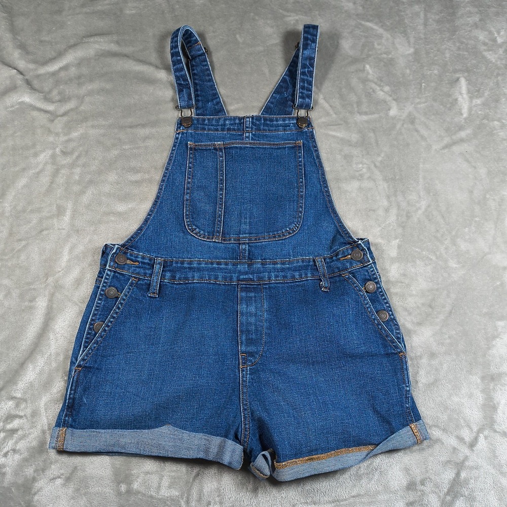 Old Navy Bib Overall Shorts Womens Medium Blue Denim Baggy‎ Jean Cuffed